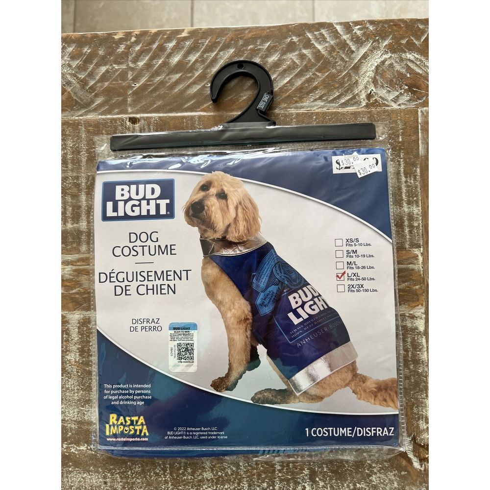 Bud Light Alcohol Dog Pet New NIP Halloween Party Costume L/XL Rasta Imposta NIP